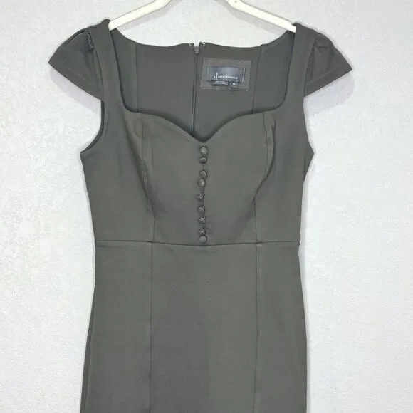Anthropologie Cecily Dress XS Olive Green Button Front Fit Flare Midi Cap Sleeve - Picture 6 of 13